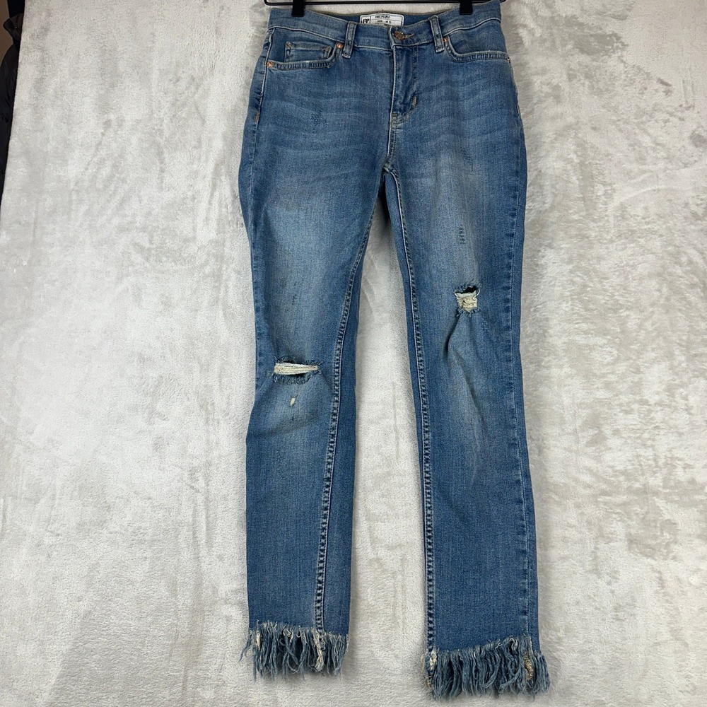 Free People Ripped Fray Raw Hem Skinny Jeans 61502-16515125 Women's Size 25